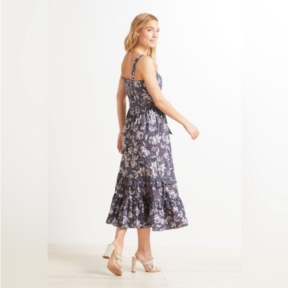 Evereve Roan + Ryan Madison Purple Mixed Floral Print Midi Dress Square XS Boho - Picture 4 of 16